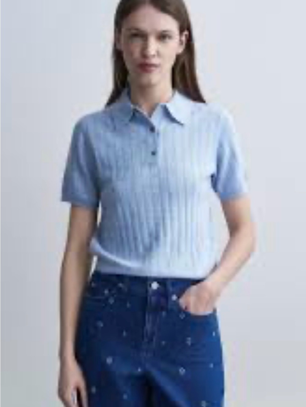Maje Blue Ribbed Short-Sleeve Polo Top
